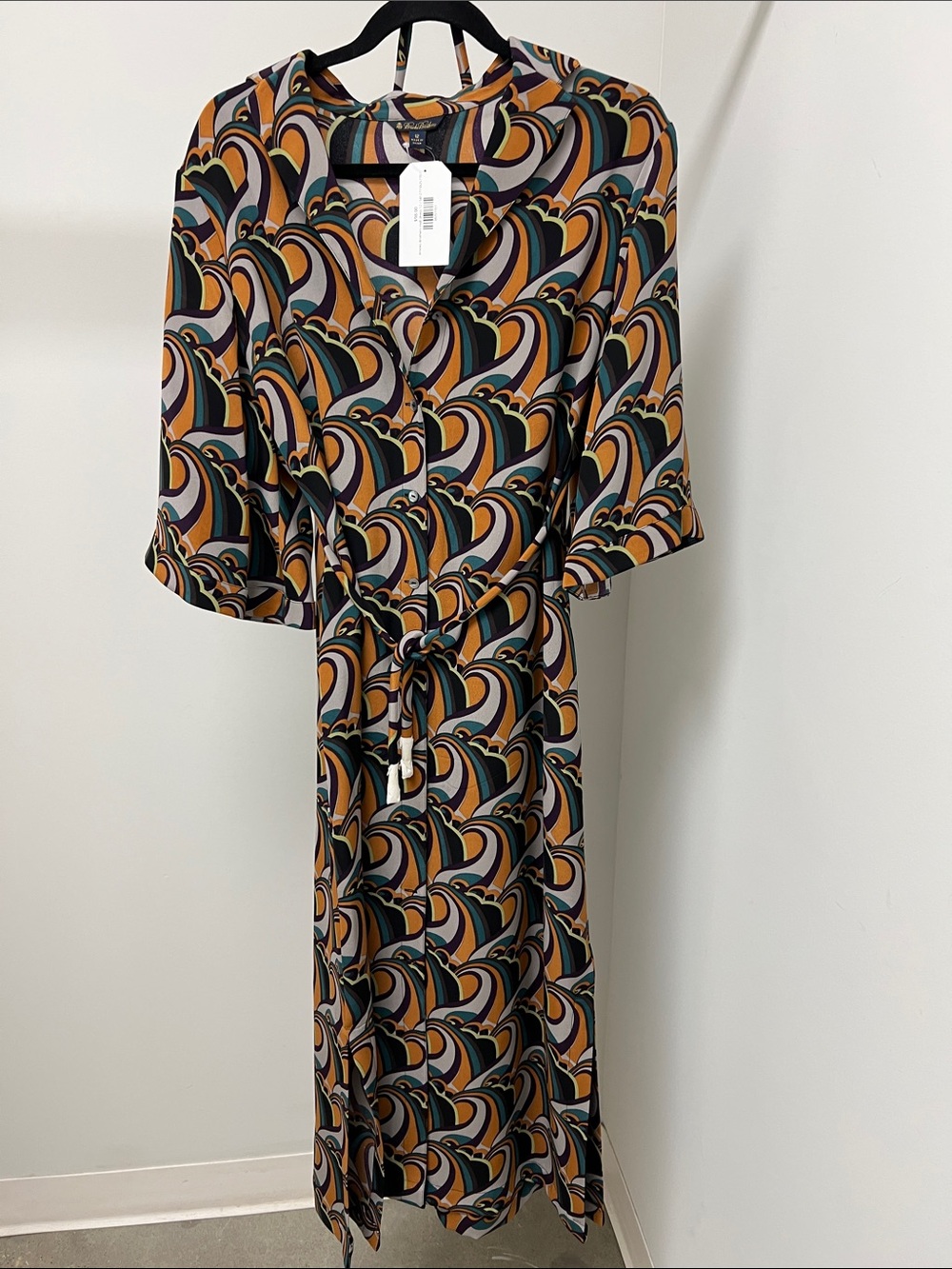 Brooks Brothers Multicolor Abstract Maxi Dress with Tie Waist